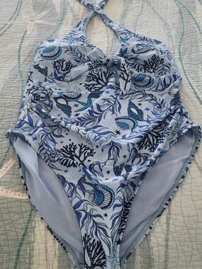 Kids Light Blue Ocean Print One-Piece Swimsuit